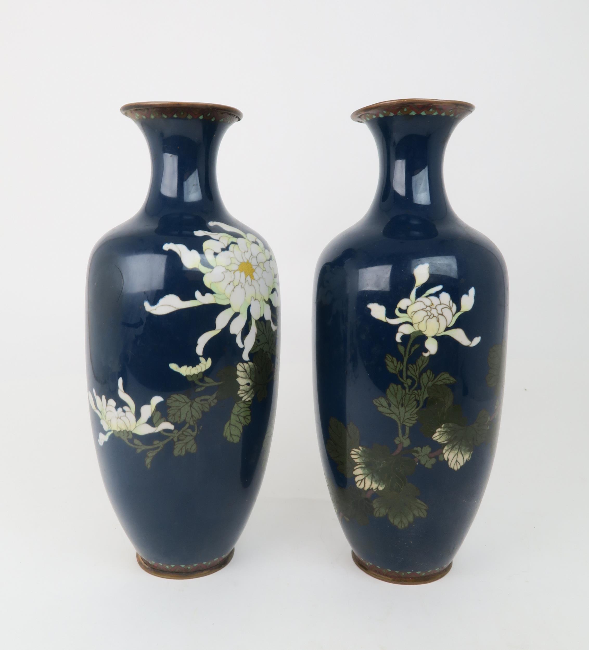 A PAIR OF JAPANESE CLOISONNE VASES Decorated with white peonies and foliage, 37cm high Condition - Image 4 of 7