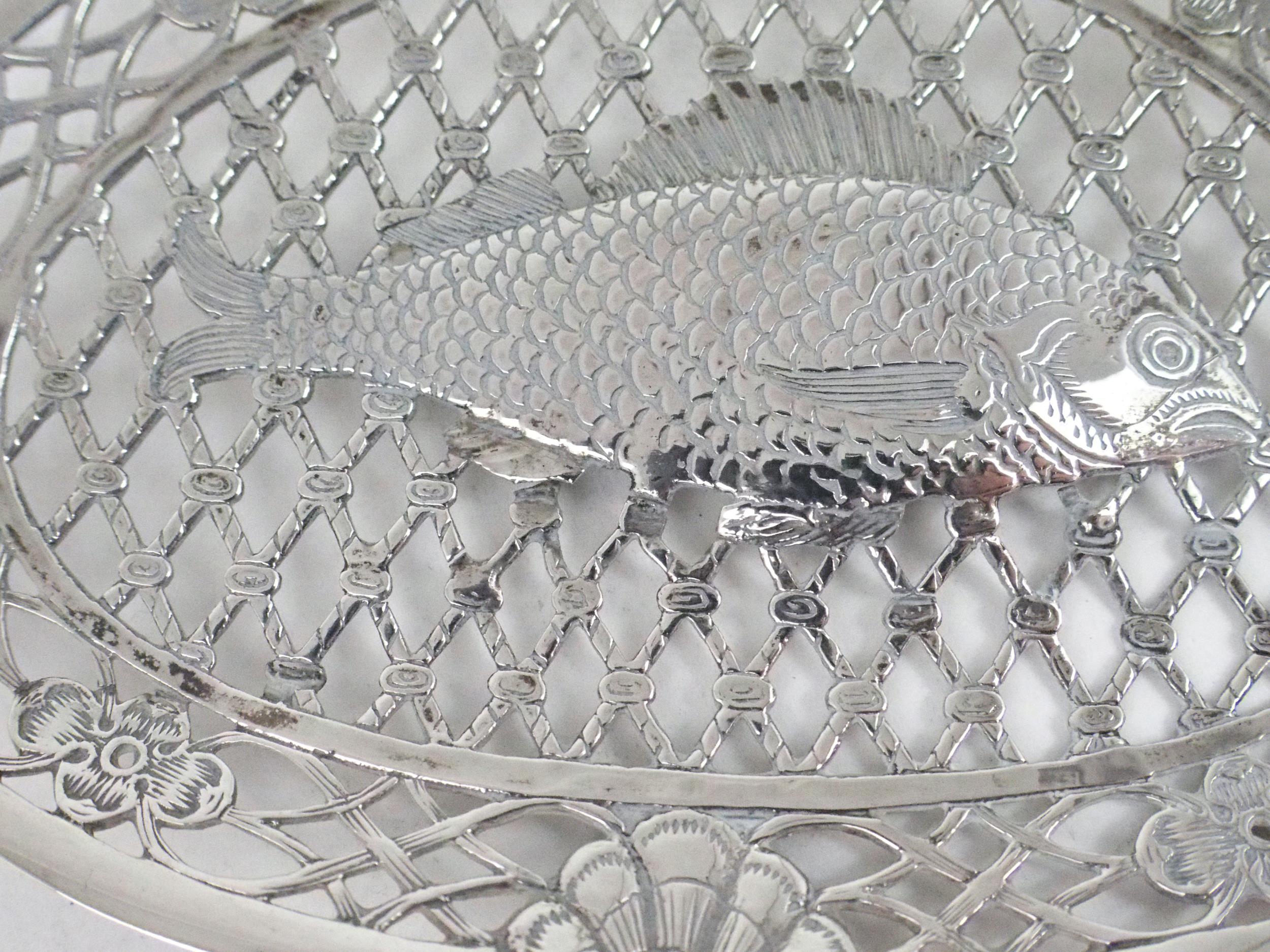 A DUTCH SILVER FISH SLICE the bowl of reticulated oval form resembling a fish caught in a net, - Image 7 of 7