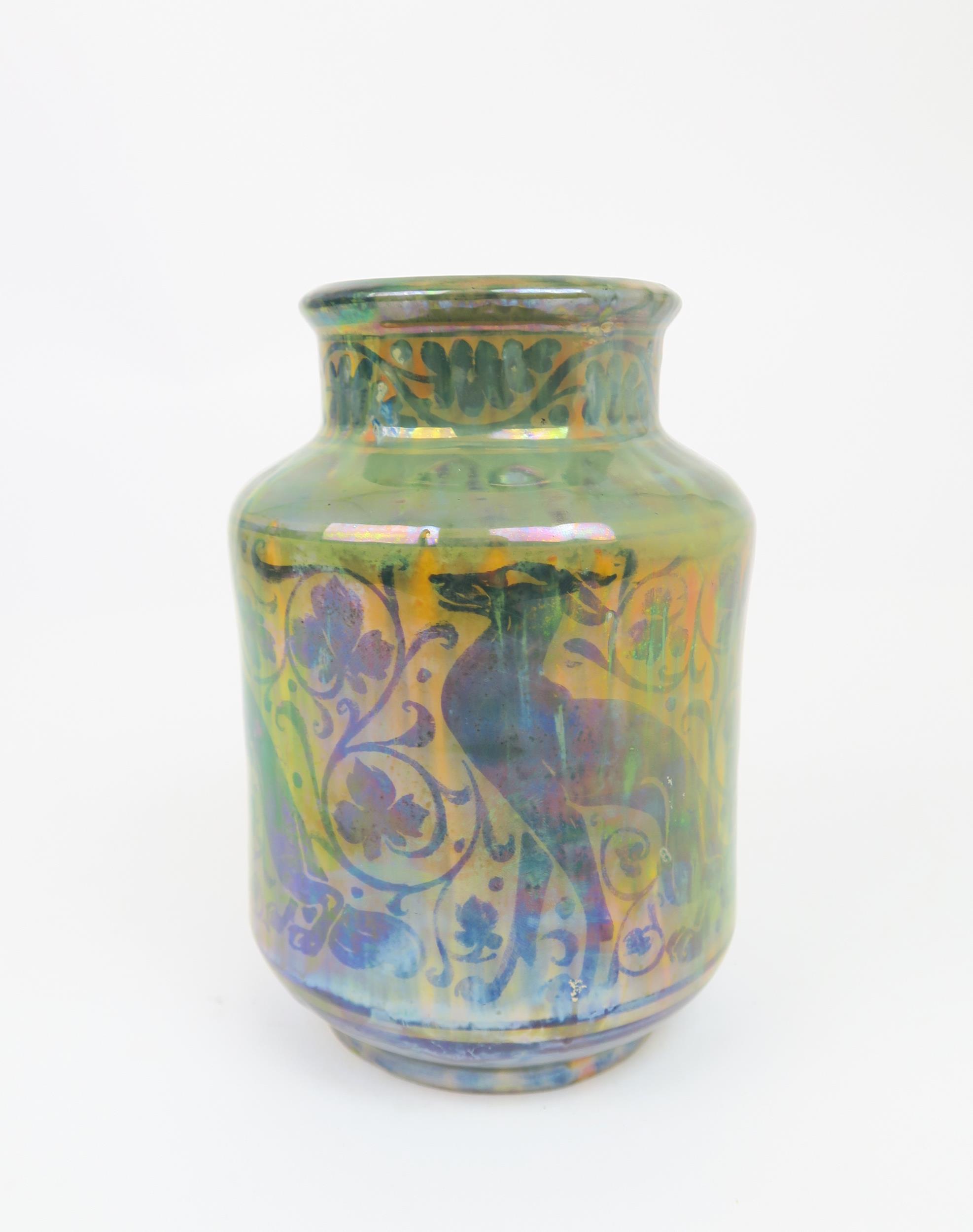 A ROYAL LANCASTRIAN LUSTRE VASE designed by Richard Joyce, the body painted with stylised foxes - Image 3 of 9