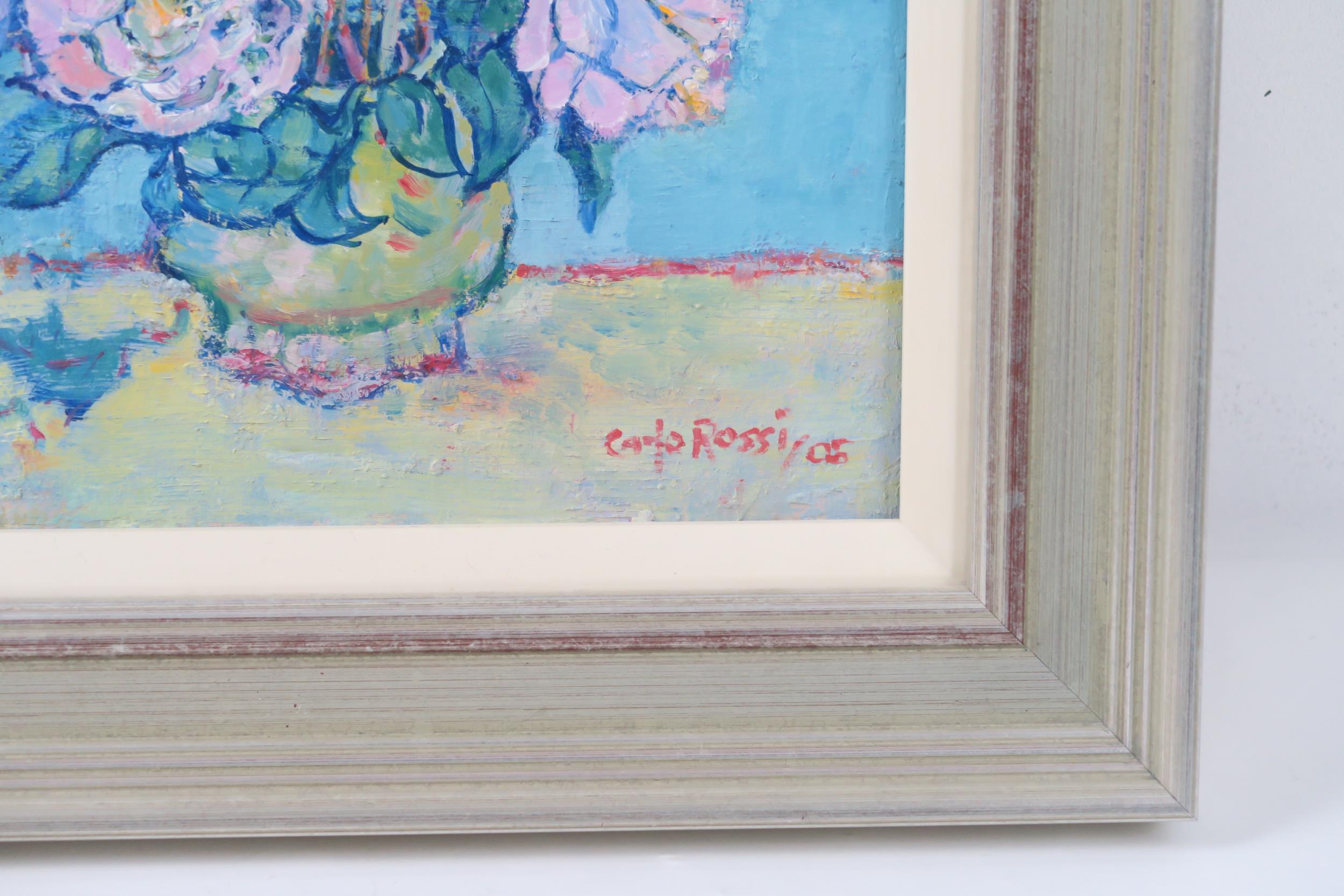 CARLO ROSSI RSW RGI (SCOTTISH 1921-2010) JAR WITH ROSES  Oil on board, signed lower right, dated ( - Image 5 of 7