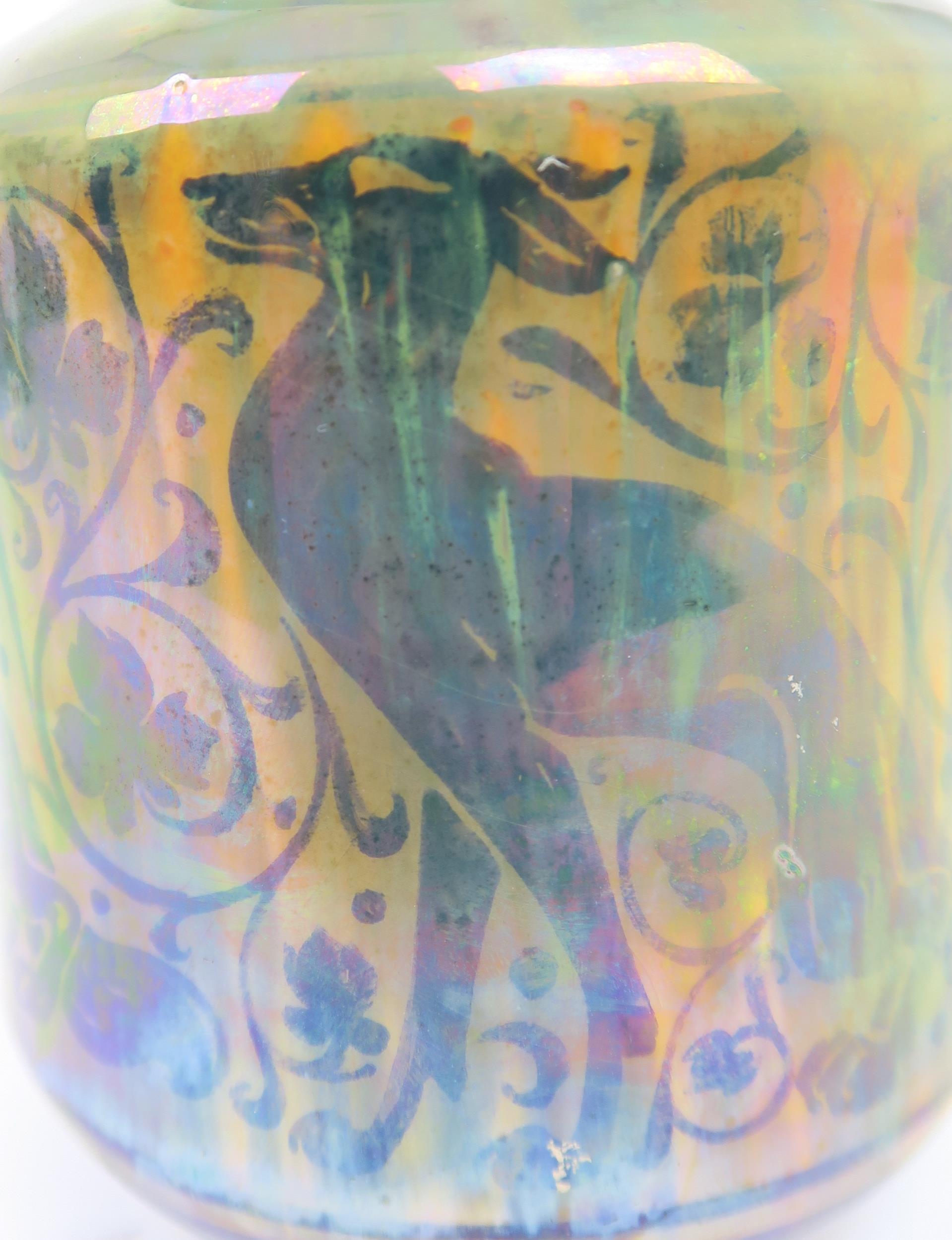 A ROYAL LANCASTRIAN LUSTRE VASE designed by Richard Joyce, the body painted with stylised foxes - Image 9 of 9