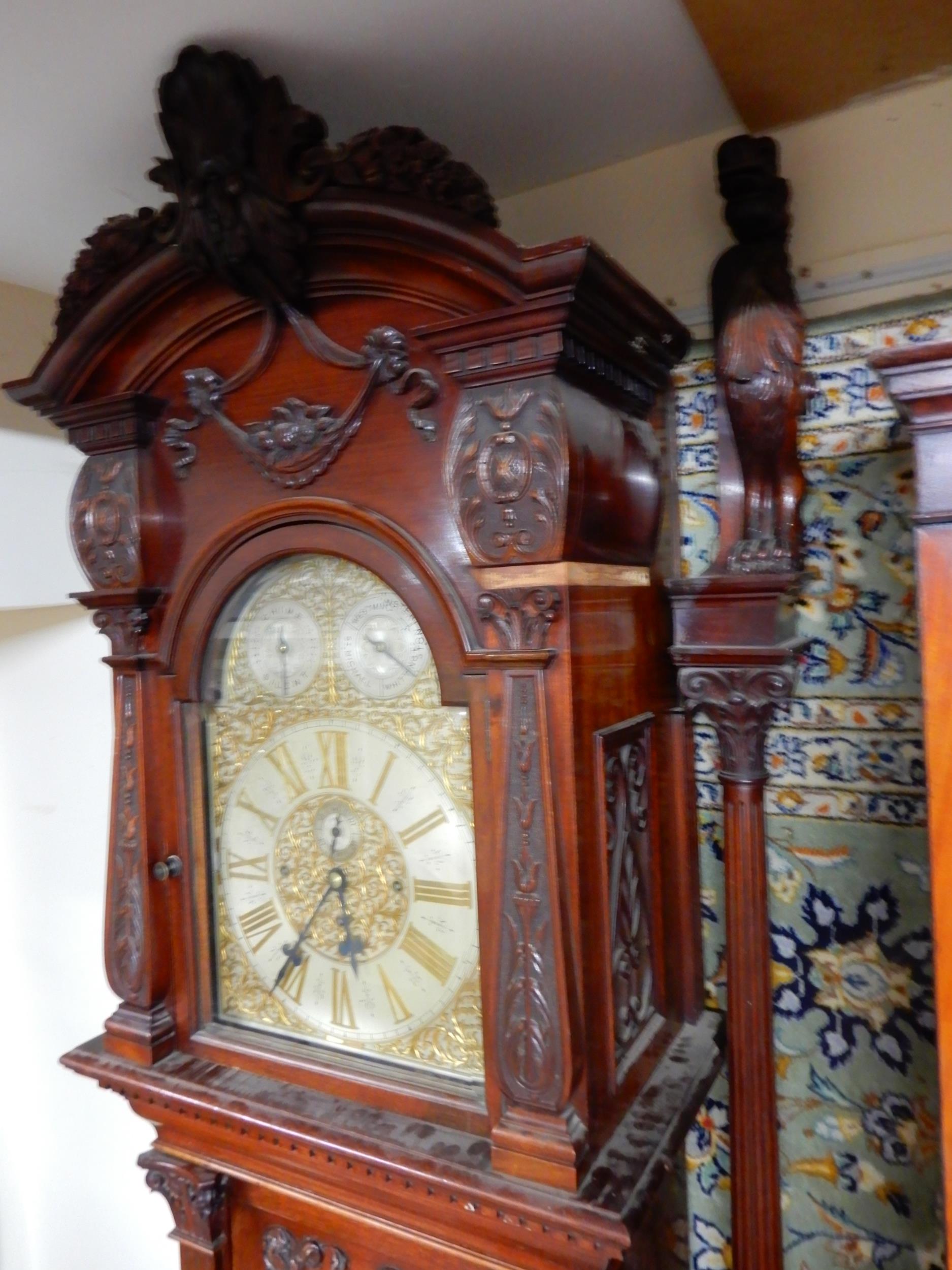 A LARGE EARLY 20TH CENTURY LONGCASE CLOCK with brass and silvered 14" dial with Roman numerals, - Image 15 of 20