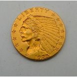UNITED STATES OF AMERICA 2 1/2 DOLLARS  Gold coin obv Liberty Indian head 1925, rev E Plurious