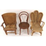 AN EARLY 20TH CENTURY PINE FRAMED CHILD'S ORKNEY CHAIR a Thonet bentwood child's chair and a child's