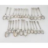 A COLLECTION OF GEORGIAN AND LATER SILVER FLATWARE including two bottom marked silver serving