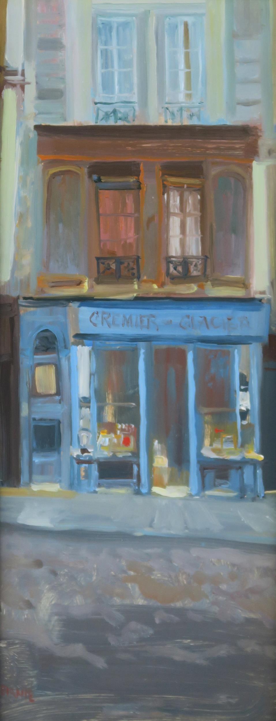 WILLIAM BIRNIE RSW RGI (SCOTTISH 1929-2006) L'EPICERIE  Oil on board, signed lower left, 34 x