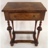 A GEORGIAN WALNUT SINGLE DRAWER OCCASIONAL TABLE on turned stretchered supports, 70cm high x 51cm