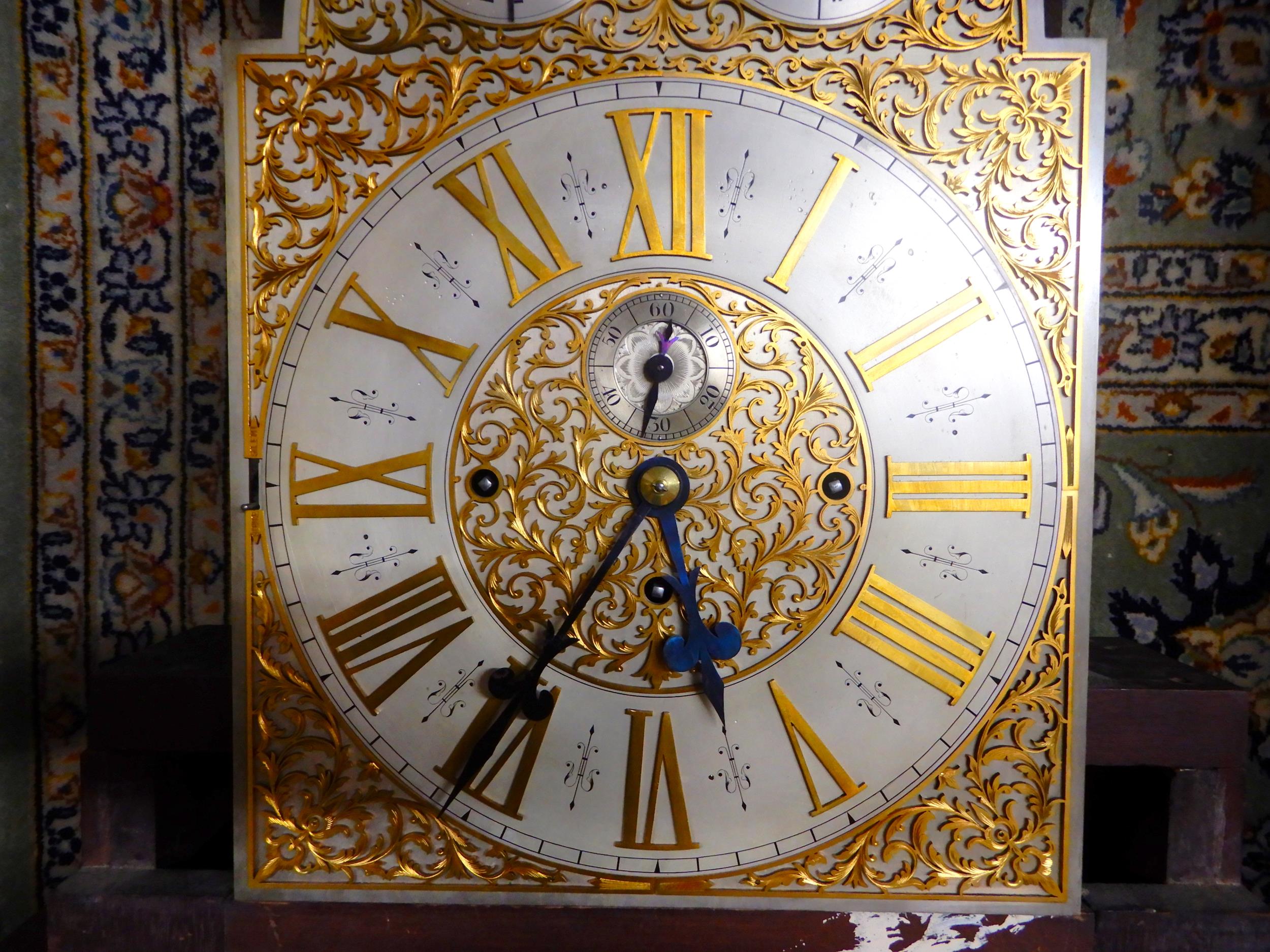 A LARGE EARLY 20TH CENTURY LONGCASE CLOCK with brass and silvered 14" dial with Roman numerals, - Image 5 of 20
