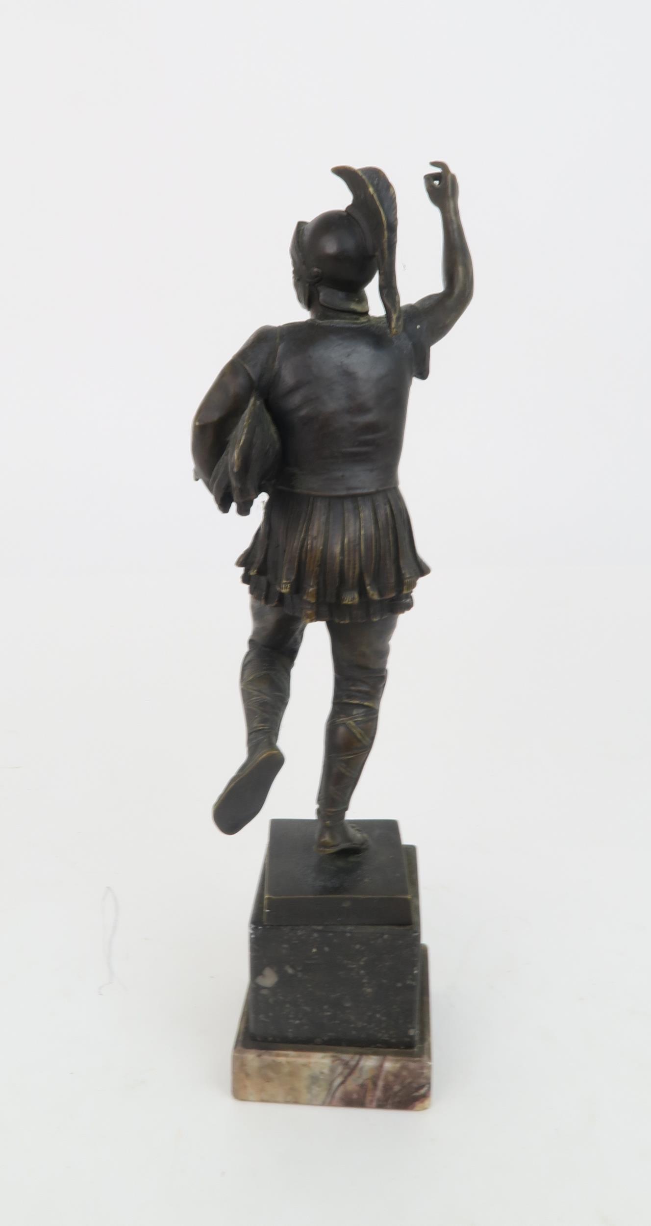 HELMUTH SCHIEVELKAMP (GERMAN 1849-1890) A bronze statue of a Roman Soldier holding a chicken, 33cm - Image 3 of 5