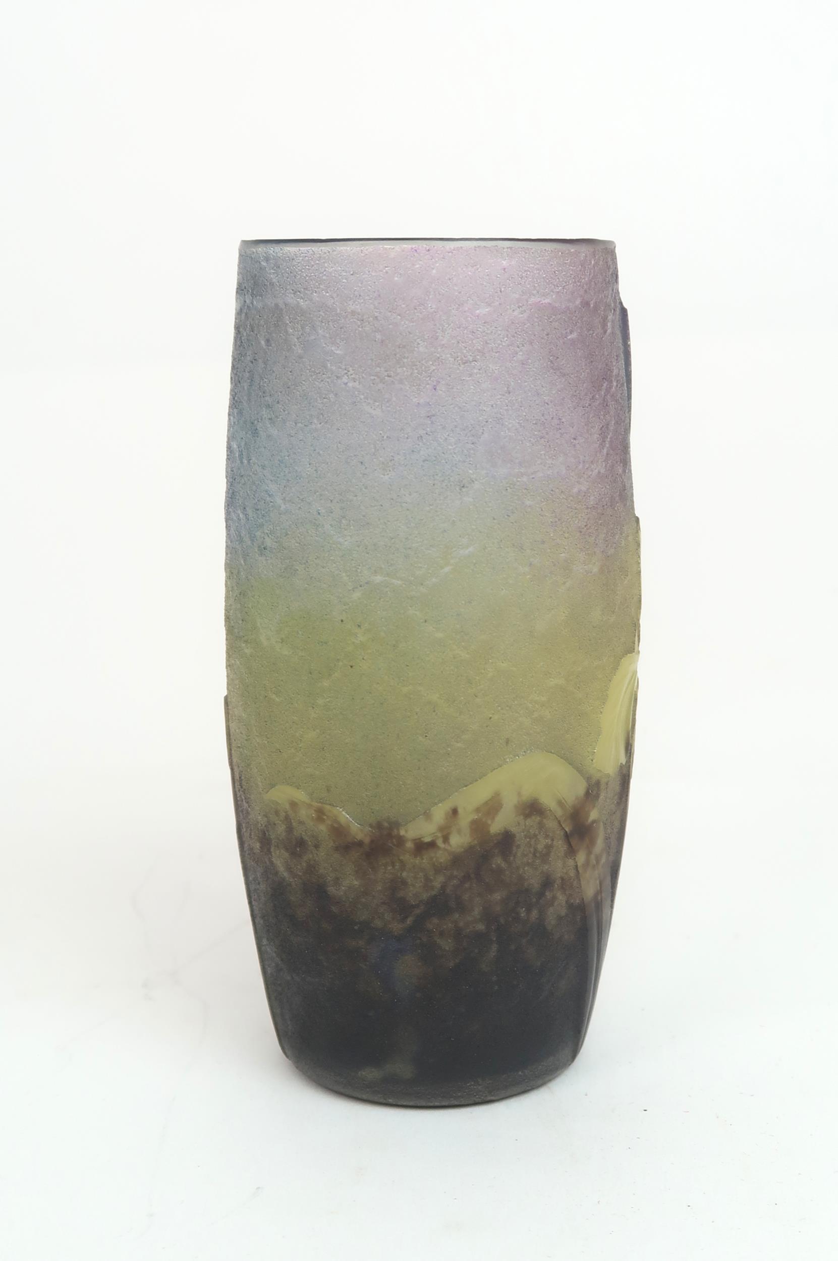 A DAUM NANCY CAMEO GLASS VASE the textured mottled body in shades of yellow, blue and violet, - Image 3 of 5