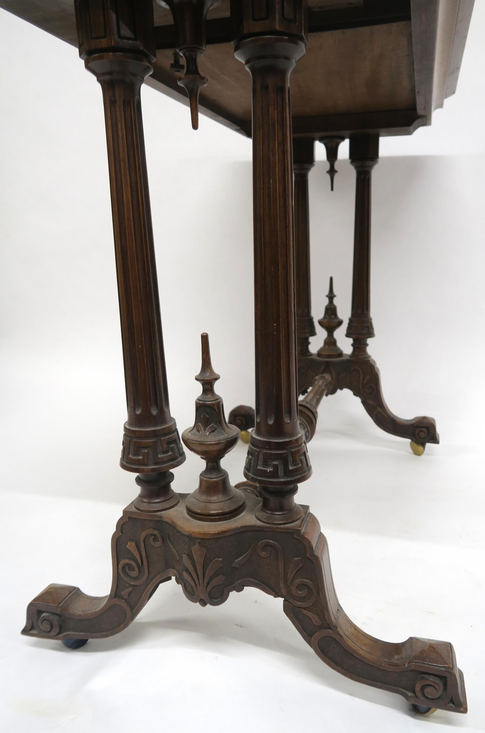 A VICTORIAN BURR WALNUT FOLD-OVER CARD TABLE with rectangular quarter-veneered top concealing shaped - Image 4 of 9
