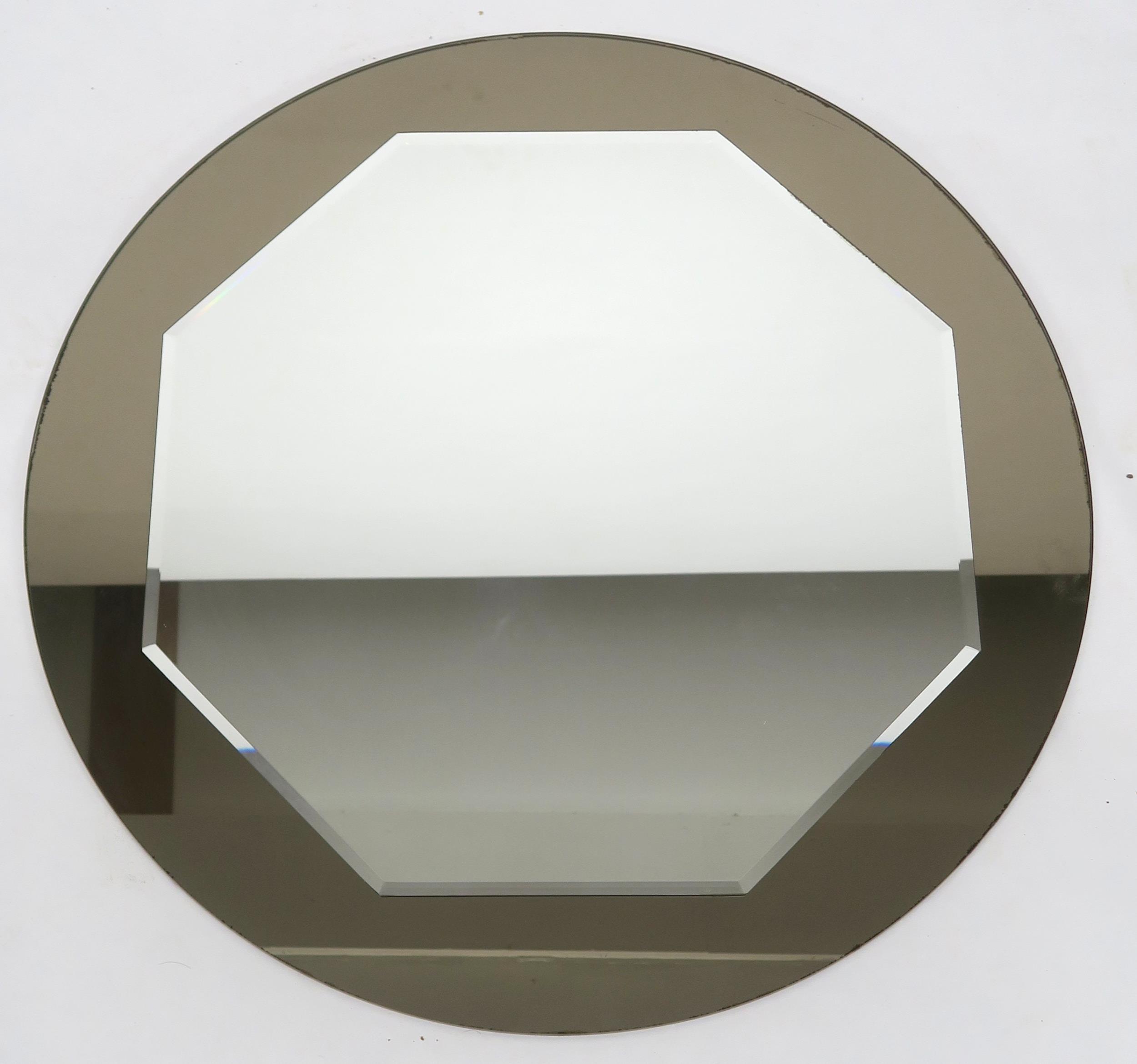 A LOT OF THREE 20TH CENTURY ART DECO STYLE FRAMELESS WALL MIRRORS with central circular mirror - Image 3 of 11