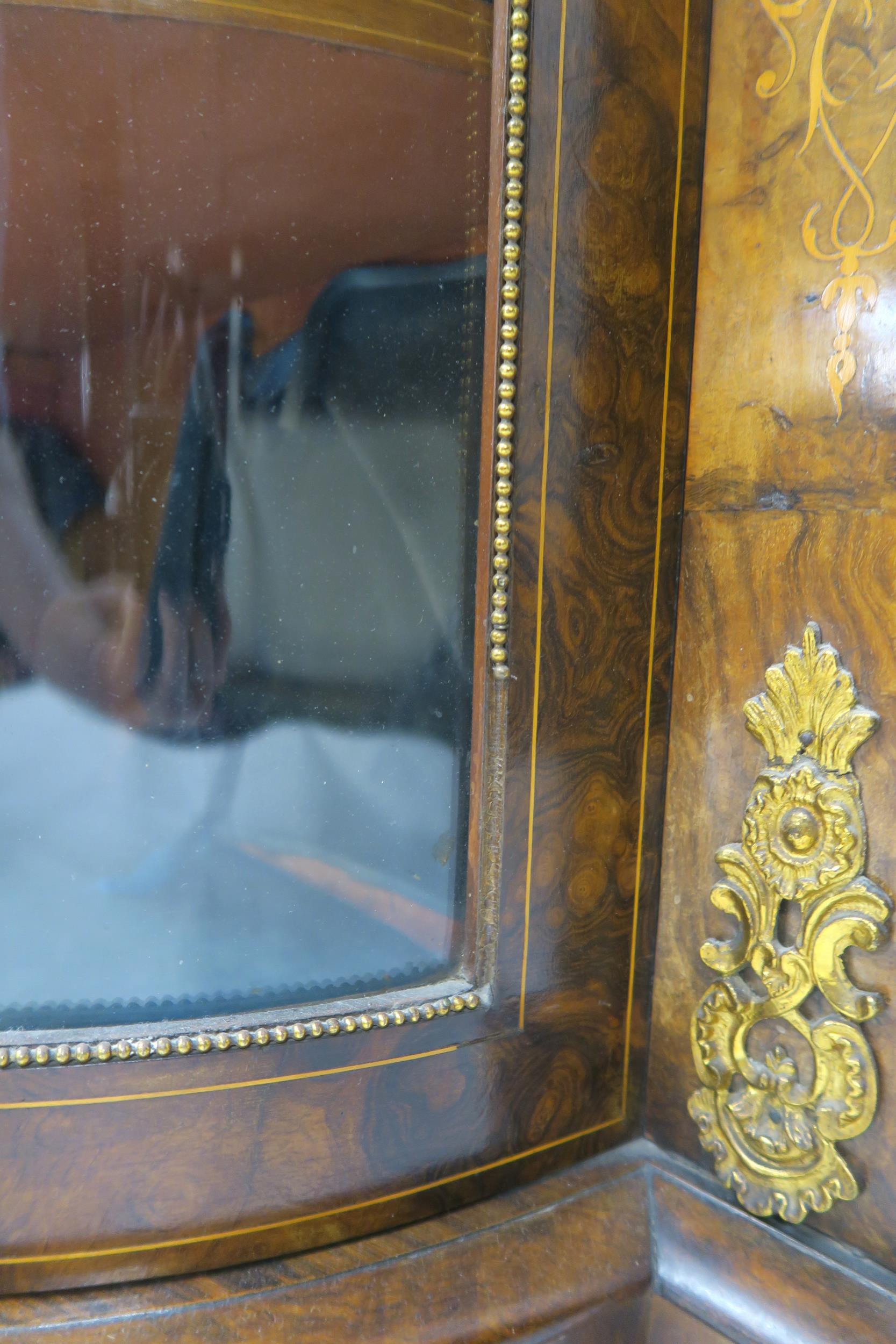 A VICTORIAN BURR WALNUT AND SATINWOOD INLAID CREDENZA with central cabinet door flanked by curved - Image 7 of 18