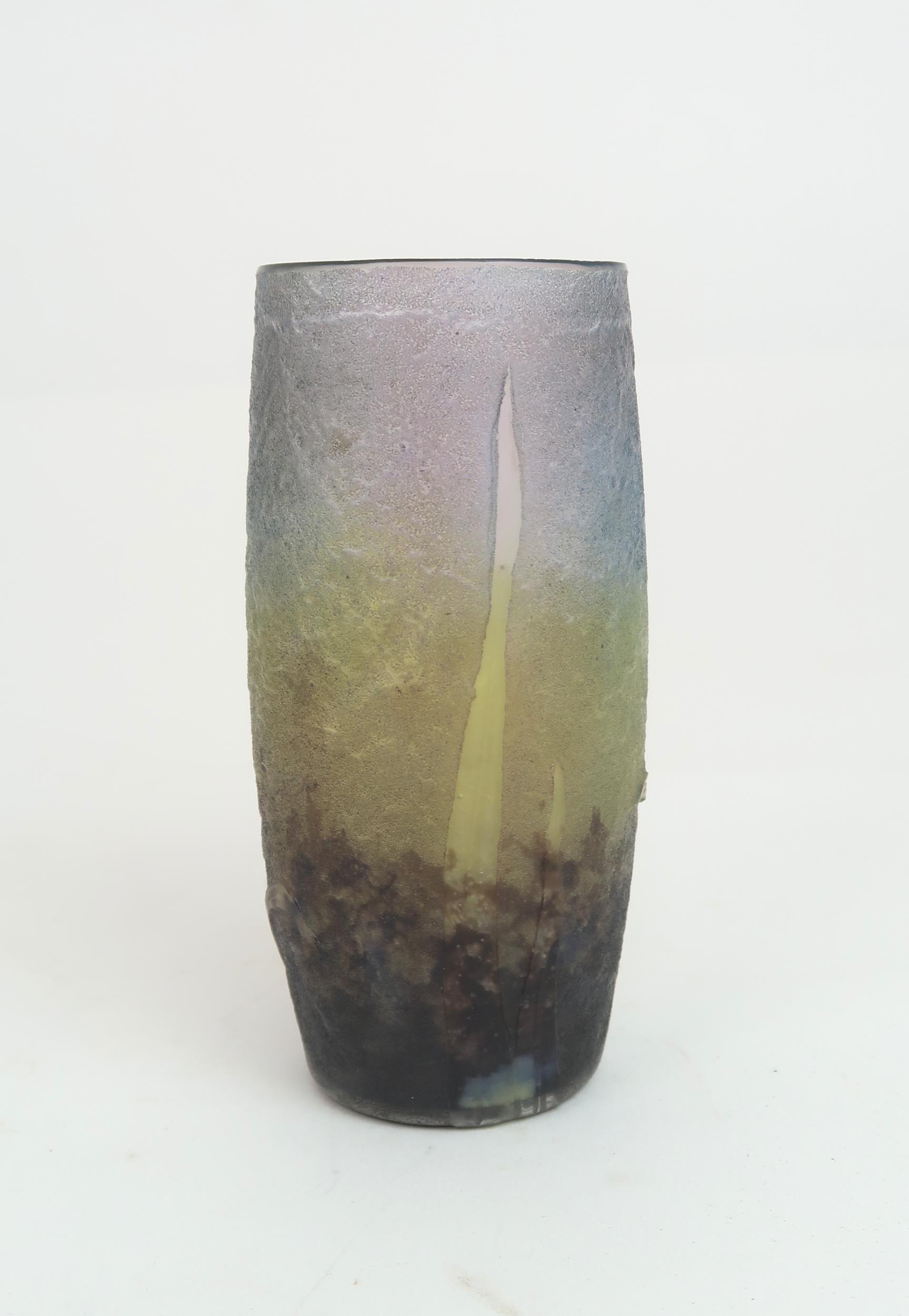 A DAUM NANCY CAMEO GLASS VASE the textured mottled body in shades of yellow, blue and violet, - Image 2 of 5