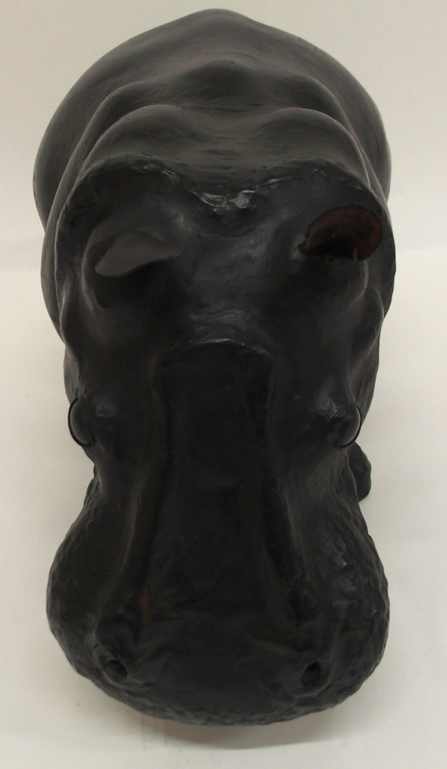 AN EARLY 20TH CENTURY LIBERTY OF LONDON STYLE LEATHER HIPPOPOTAMUS FOOTSTOOL with glass eyes, 32cm - Image 3 of 5