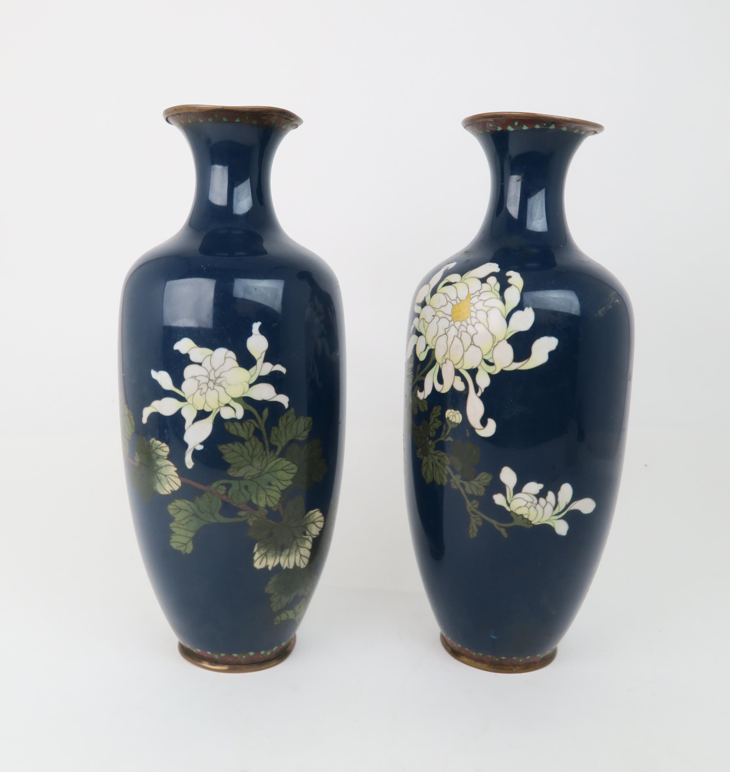 A PAIR OF JAPANESE CLOISONNE VASES Decorated with white peonies and foliage, 37cm high Condition - Image 2 of 7