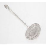 A DUTCH SILVER FISH SLICE the bowl of reticulated oval form resembling a fish caught in a net,