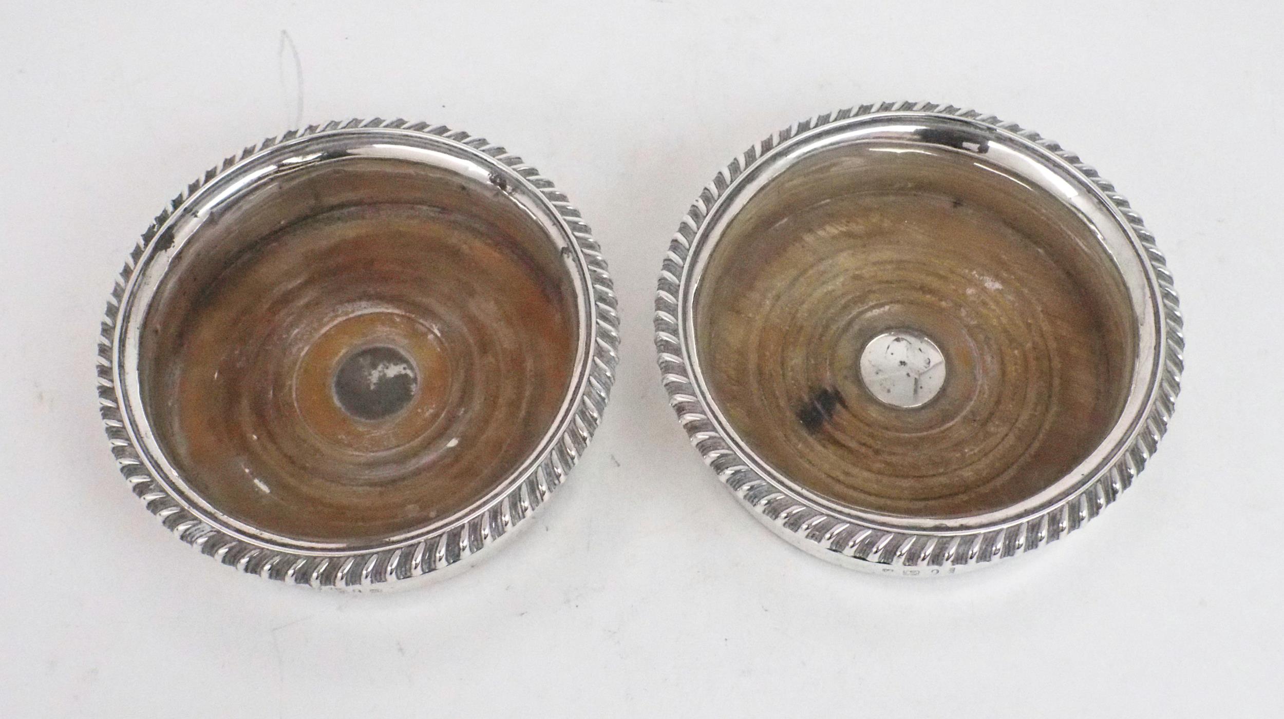 A MATCHED PAIR OF GEORGE IV SILVER WINE COASTERS with gadrooned rims and turned wooden inserts, with - Image 4 of 5