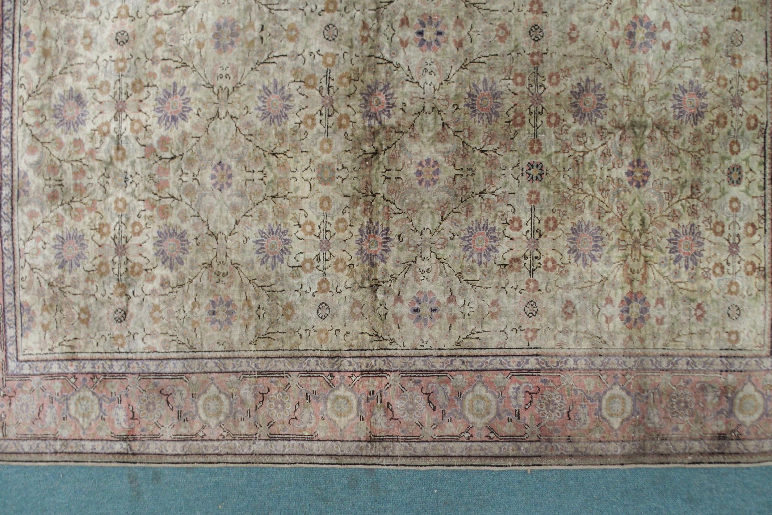 A CREAM GROUND SILK AND WOOL PERSIAN RUG with floral foliate all-over design and pink borders, 185cm - Image 2 of 7