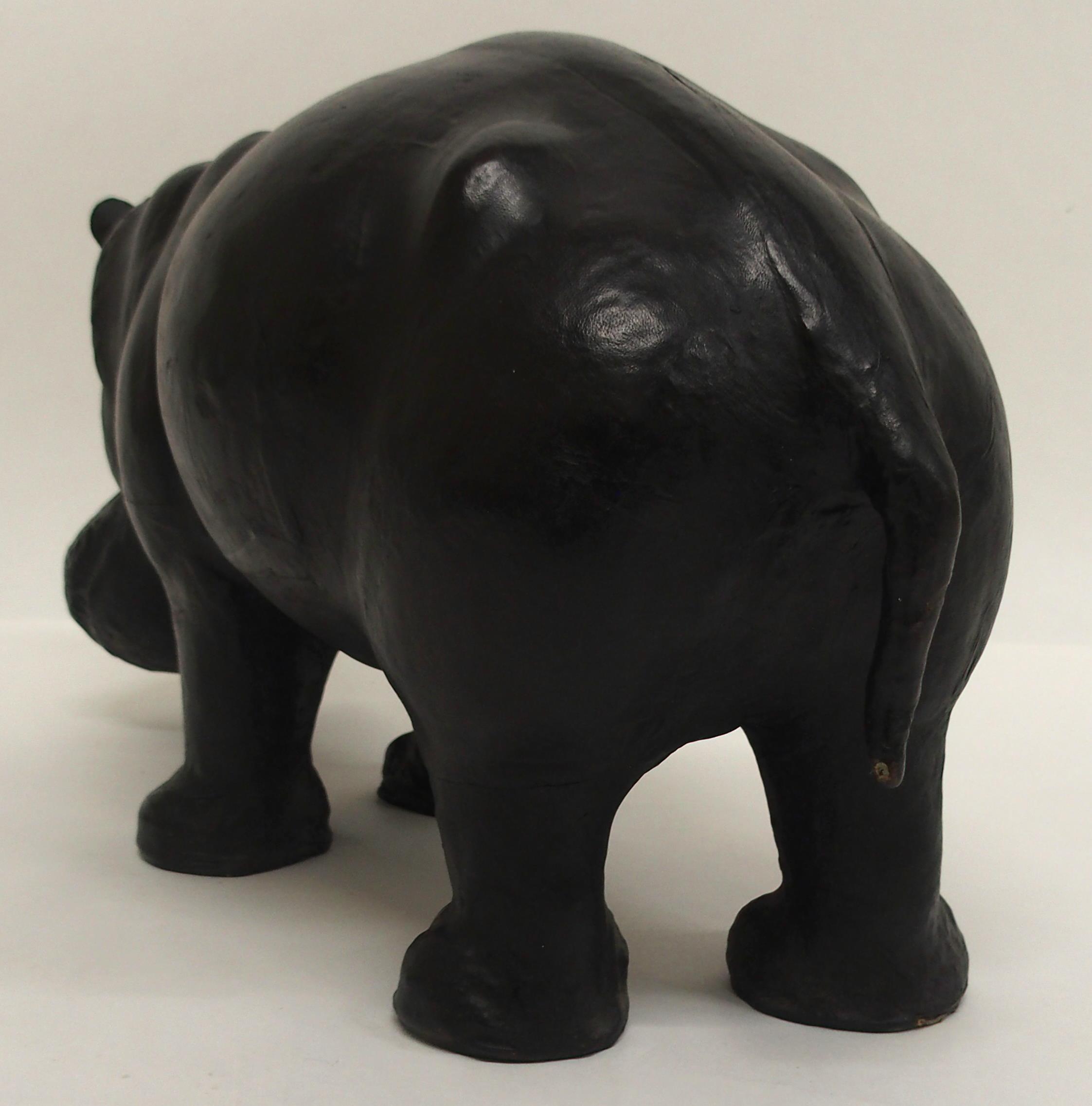 AN EARLY 20TH CENTURY LIBERTY OF LONDON STYLE LEATHER HIPPOPOTAMUS FOOTSTOOL with glass eyes, 32cm - Image 5 of 5