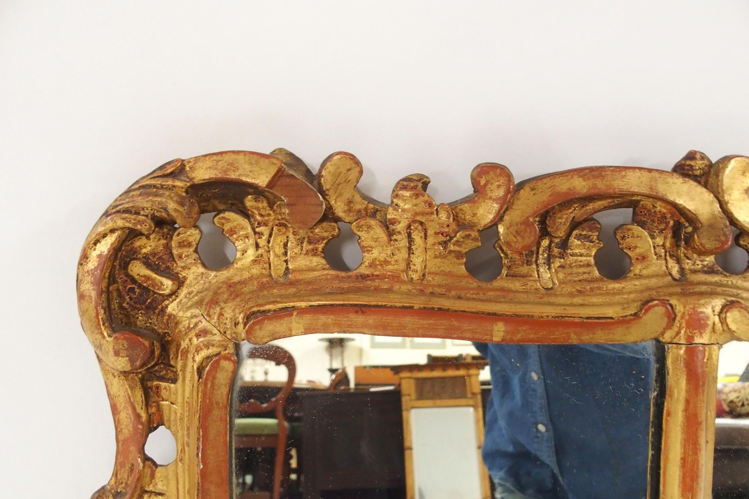 AN 18TH CENTURY STYLE GILTWOOD ROCOCO STYLE TRIPLE PLATE WALL MIRROR with floral surmount over - Image 9 of 10