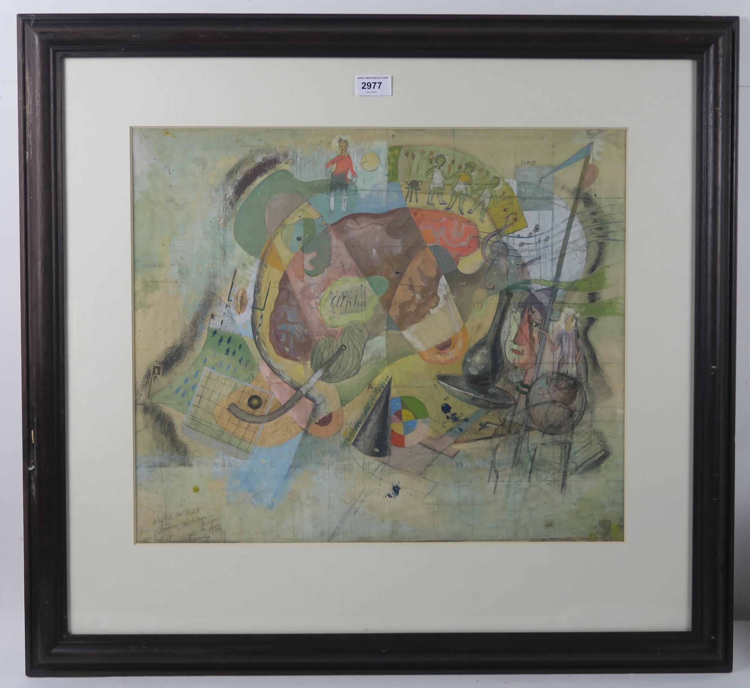 WILLIAM CROSBIE RSA RGI (1915-1999) SKETCH FOR EMPIRE EXHIBITION  Mixed media drawing, signed - Image 2 of 9