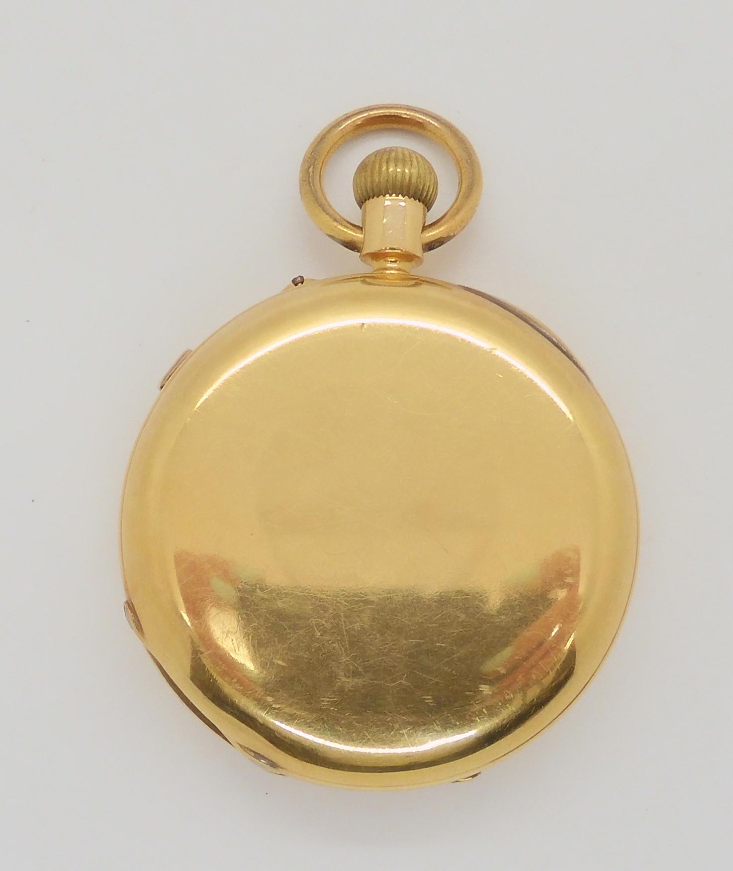 AN 18CT GOLD FULL HUNTER POCKET WATCH with monogram to outer case. White enamelled dial with black - Image 2 of 7