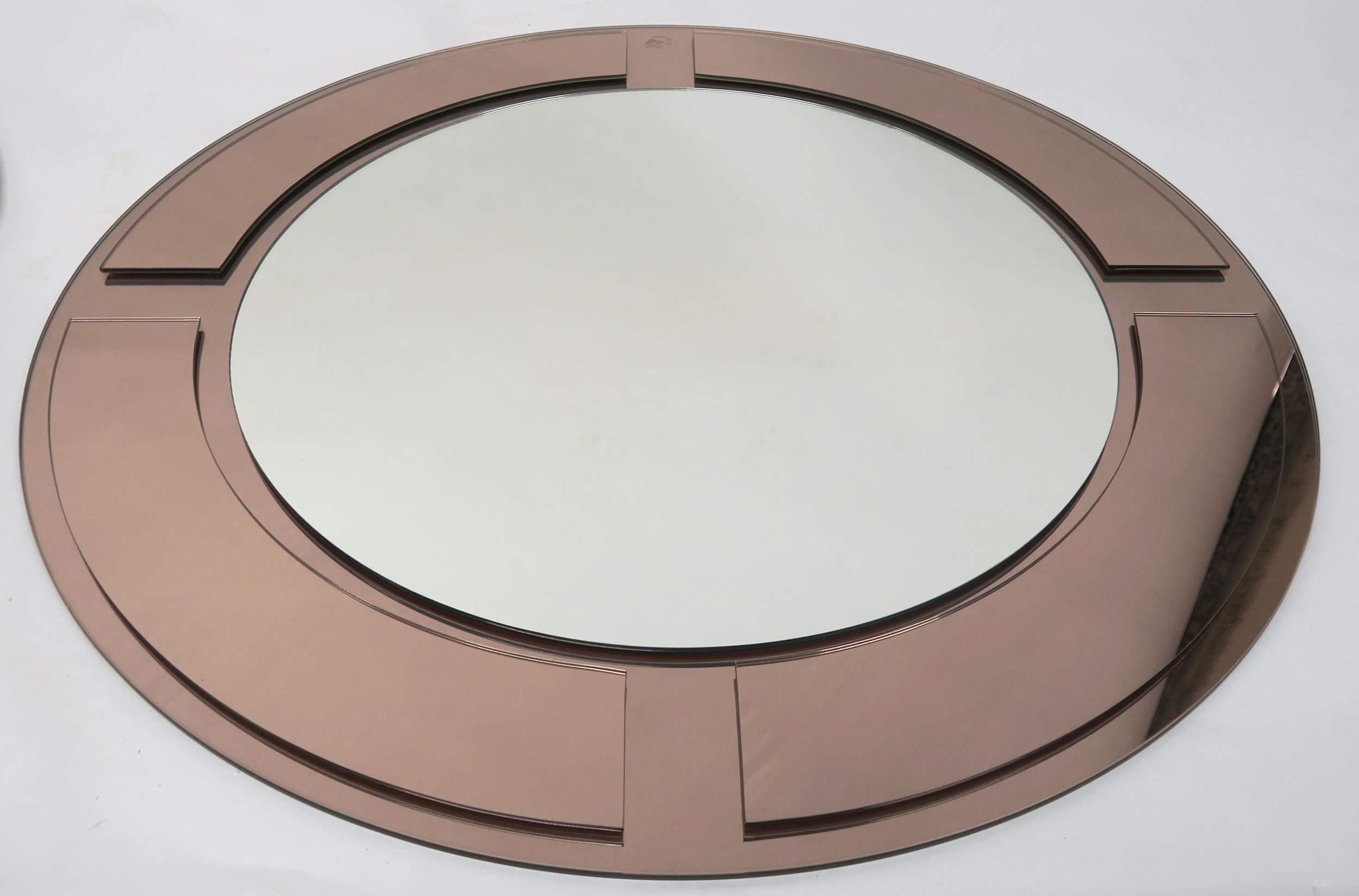 A LOT OF THREE 20TH CENTURY ART DECO STYLE FRAMELESS WALL MIRRORS with central circular mirror - Image 7 of 11