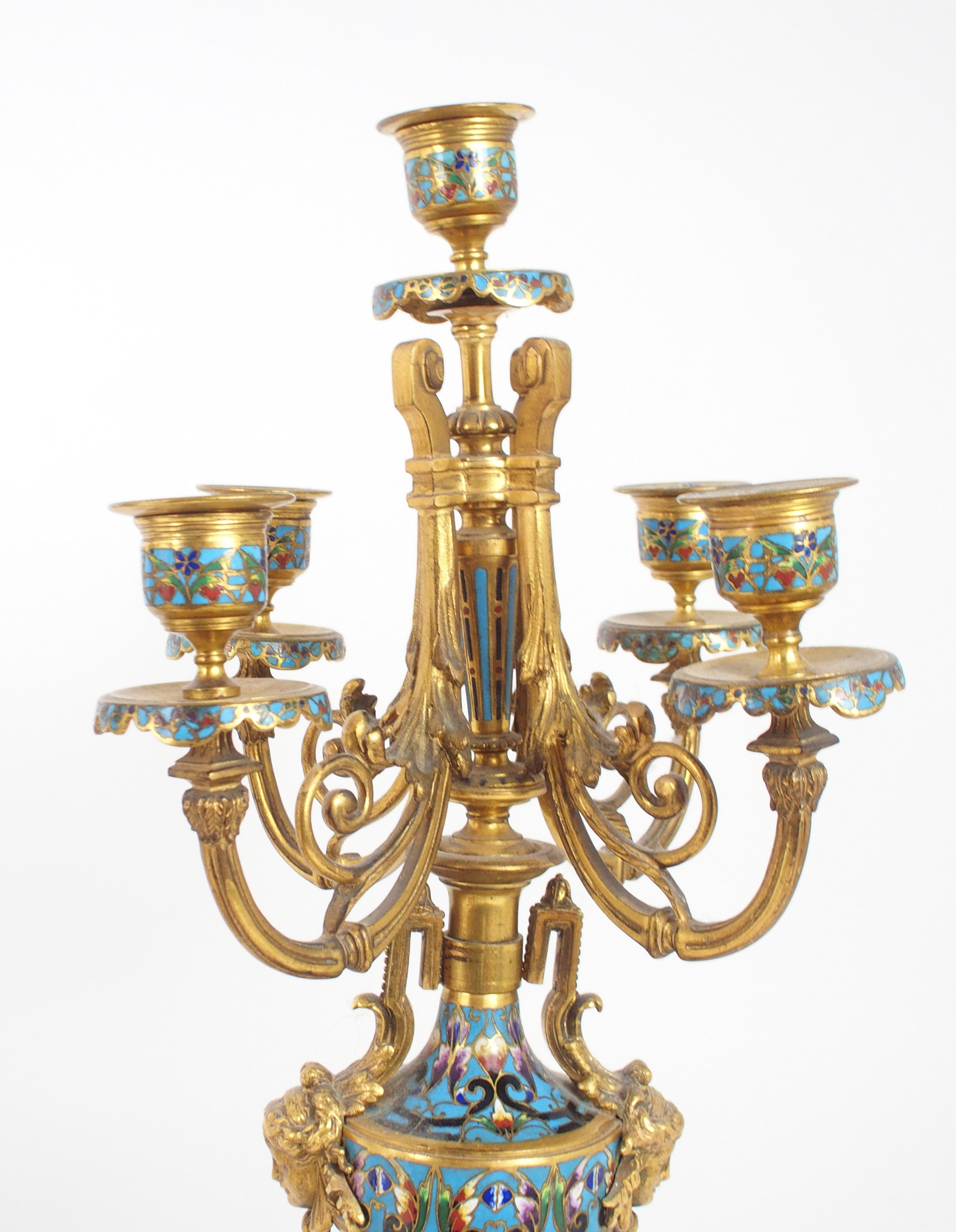 AN IMPRESSIVE 19TH CENTURY FRENCH CHAMPLEVE ENAMEL MANTLE CLOCK the urn mounted top with griffin han - Image 11 of 15