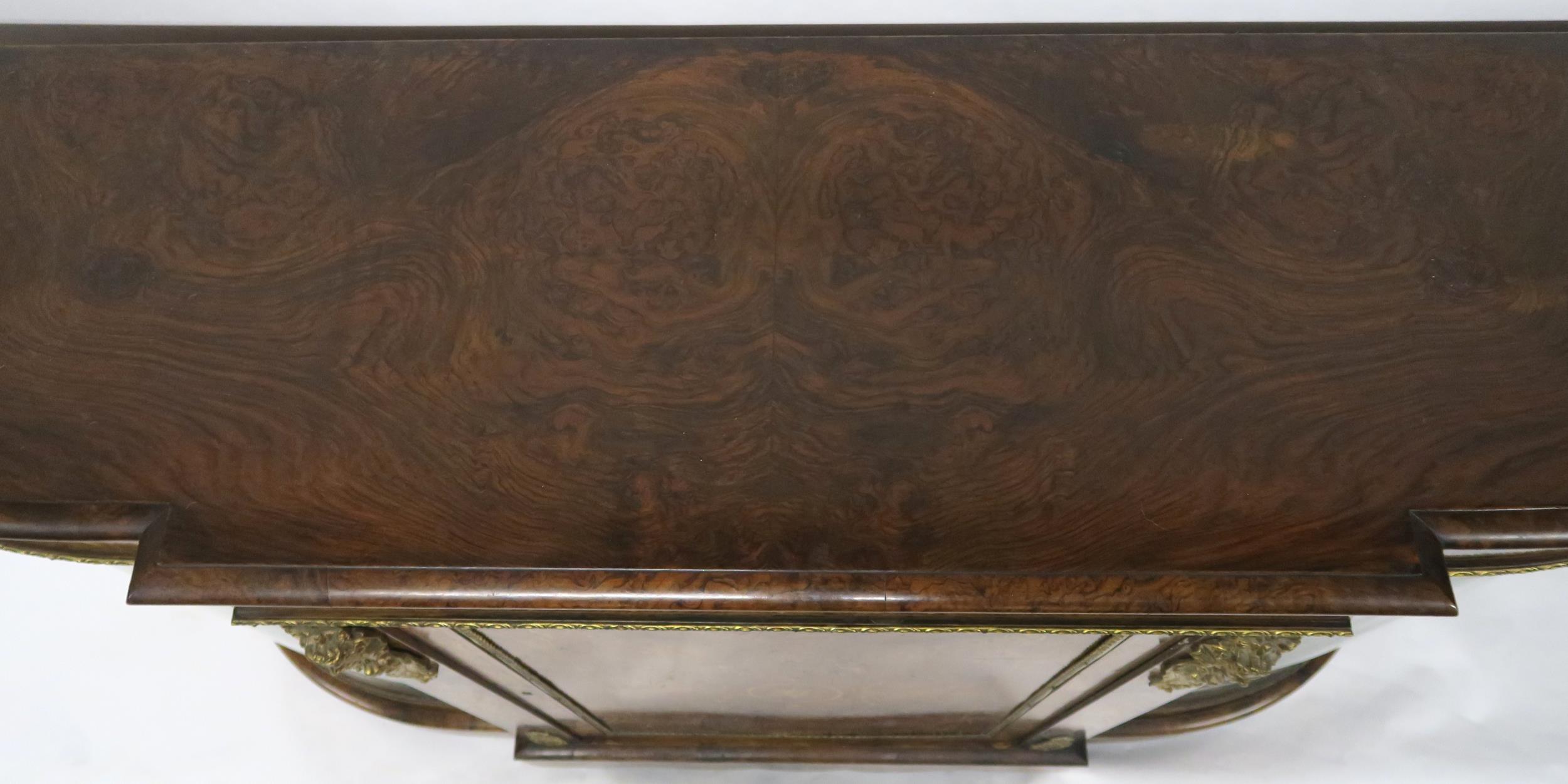 A VICTORIAN BURR WALNUT AND SATINWOOD INLAID CREDENZA with central cabinet door flanked by curved - Image 9 of 18