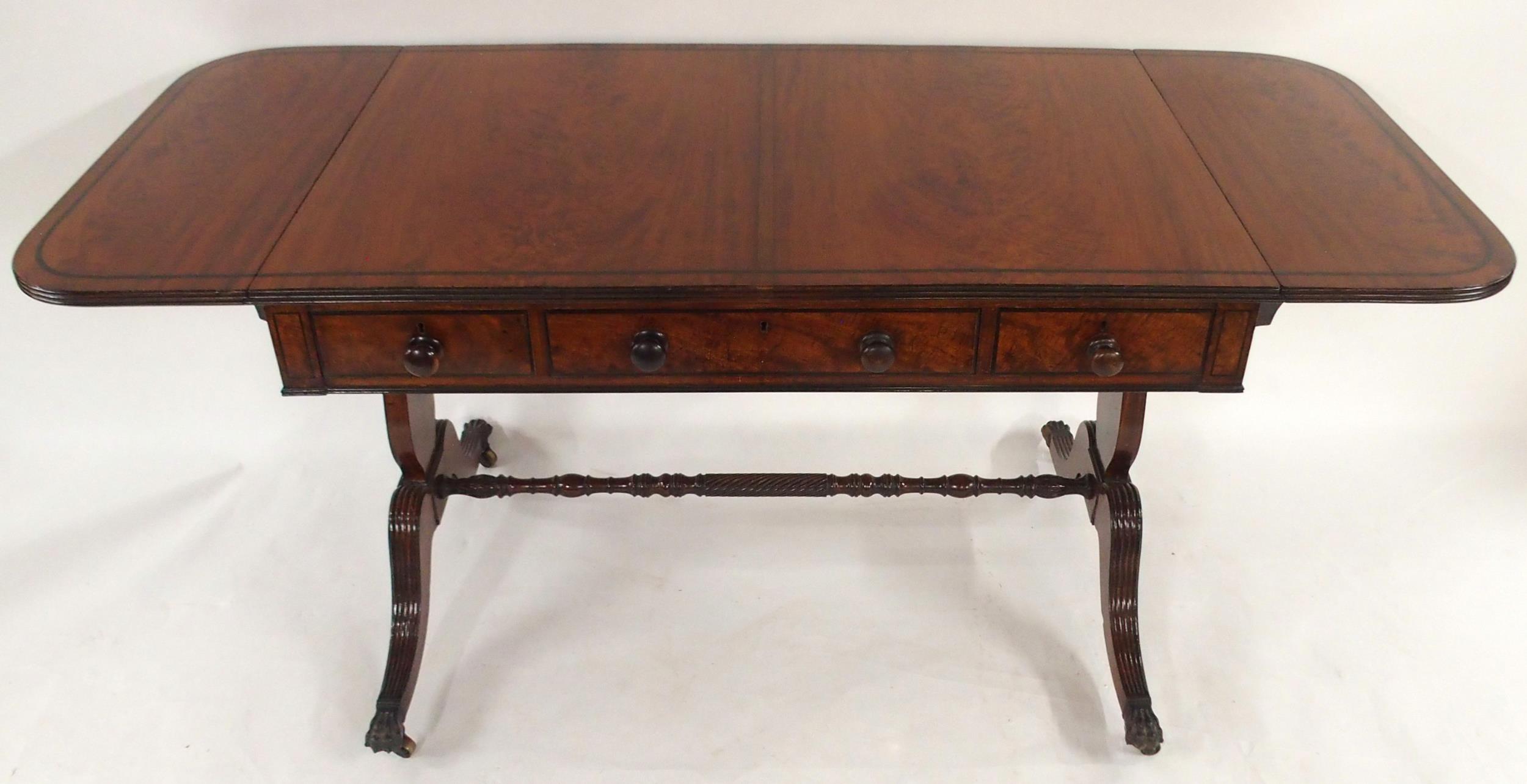 A VICTORIAN MAHOGANY DROP END SOFA TABLE stamped G Heath, Perth with long central drawer fitted with - Image 7 of 10