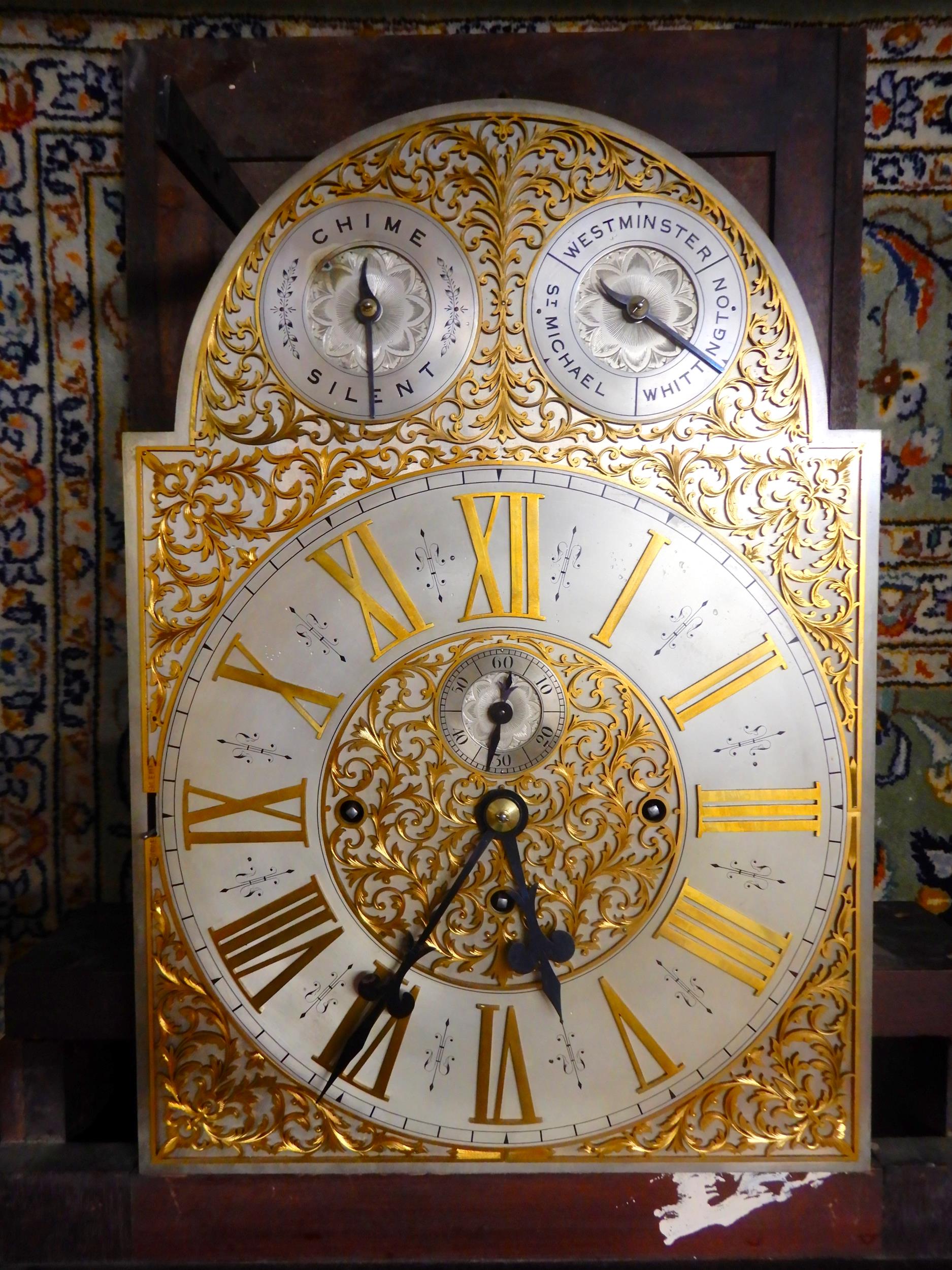 A LARGE EARLY 20TH CENTURY LONGCASE CLOCK with brass and silvered 14" dial with Roman numerals, - Image 2 of 20