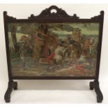 A 19TH CENTURY STAINED OAK FRAMED TAPESTRY FIRE SCREEN with finely woven panel possibly depicting