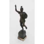 HELMUTH SCHIEVELKAMP (GERMAN 1849-1890) A bronze statue of a Roman Soldier holding a chicken, 33cm