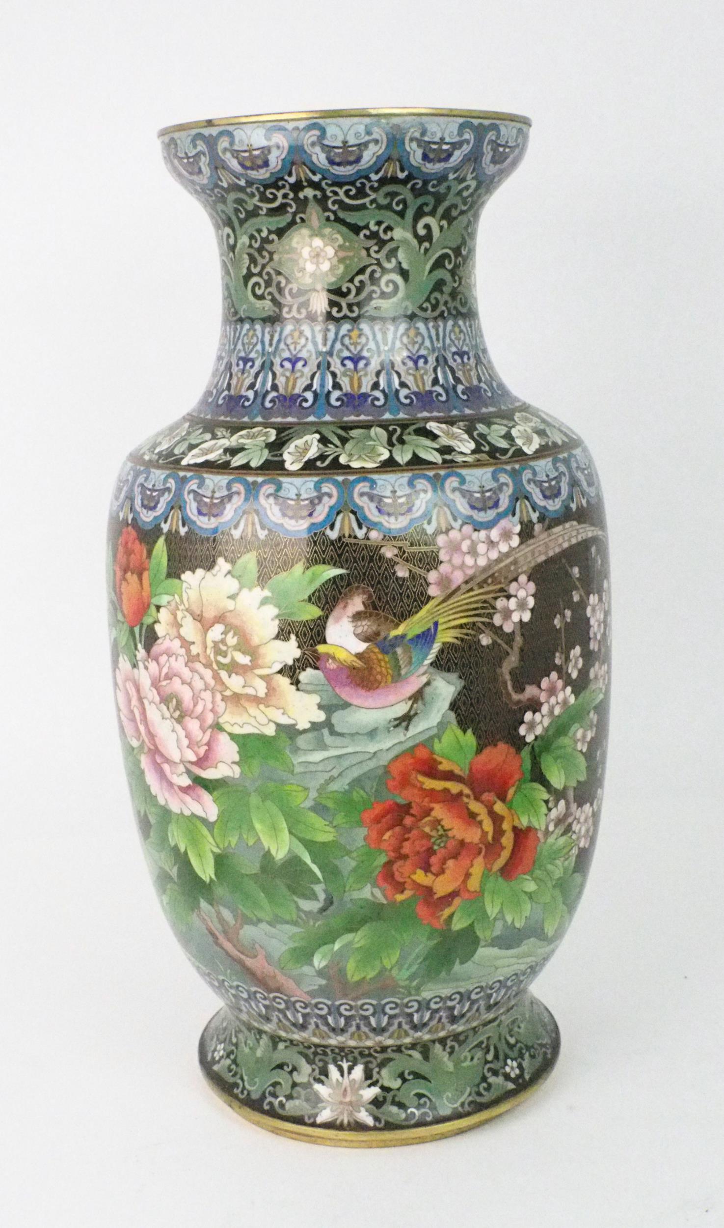 A LARGE CHINESE CLOISONNE BALUSTER VASE  Decorated with exotic birds amongst foliage and within - Image 6 of 11