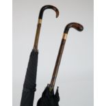 TWO EDWARDIAN 12ct GOLD-MOUNTED BAMBOO PARASOLS BY BRIGG OF LONDON The bands by Charles Cooke,