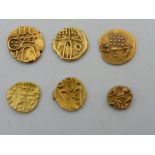 HINDU DYNASTIES GOLD FANAM 7.5mm diameter irregular 0.37 grams, 7mm diameter irregular 0.39 grams,