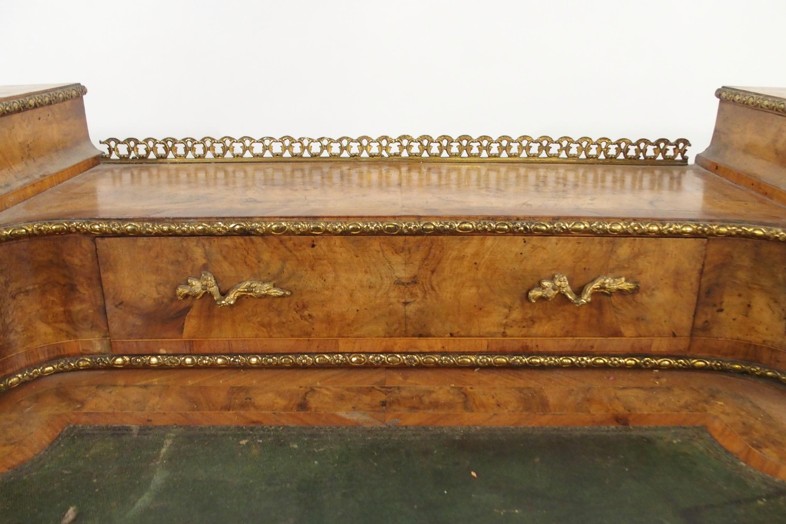 A LOUIS XVI STYLE BURR WALNUT AND ORMOLU MOUNTED BUREAU PLAT with five drawered superstructure - Image 6 of 14