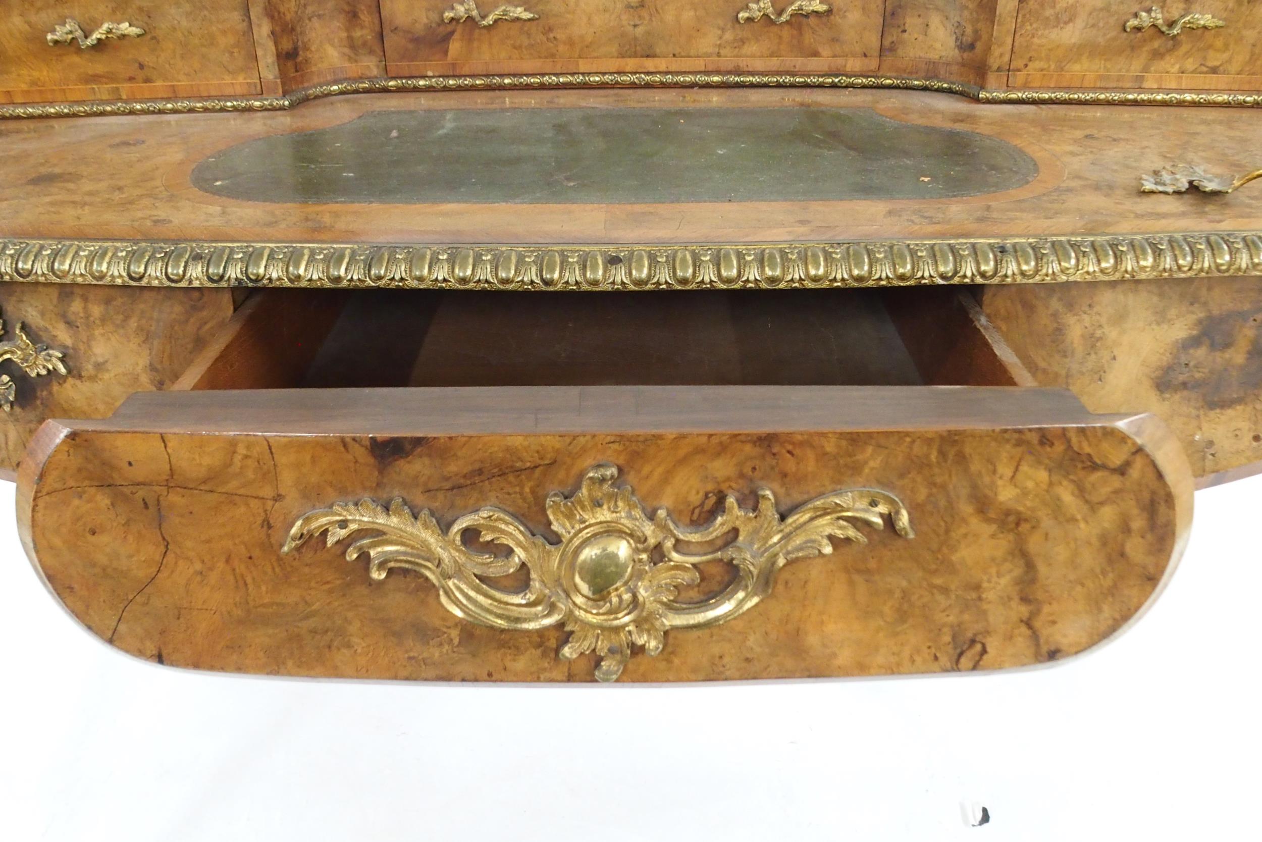 A LOUIS XVI STYLE BURR WALNUT AND ORMOLU MOUNTED BUREAU PLAT with five drawered superstructure - Image 11 of 14