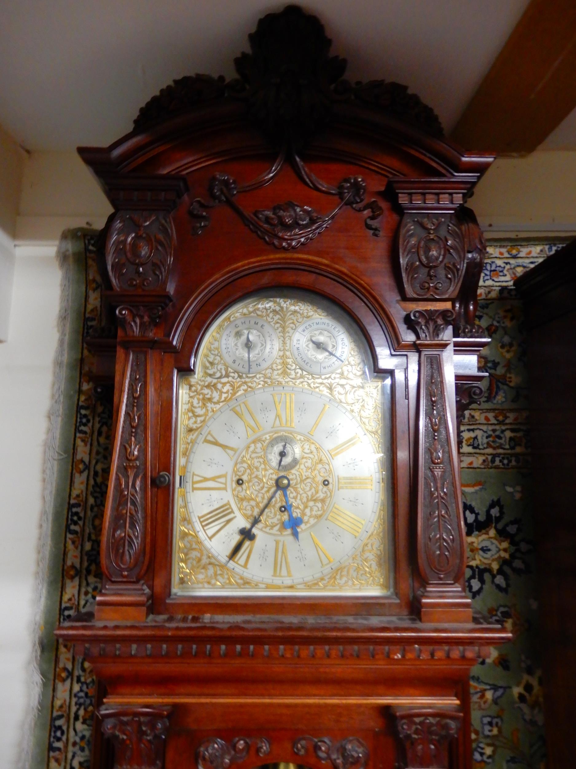 A LARGE EARLY 20TH CENTURY LONGCASE CLOCK with brass and silvered 14" dial with Roman numerals, - Image 14 of 20