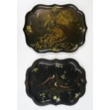 TWO VICTORIAN LACQUERED PAPIER MACHE TRAYS  One (depicting peacock) by Jennens & Bettridge's,