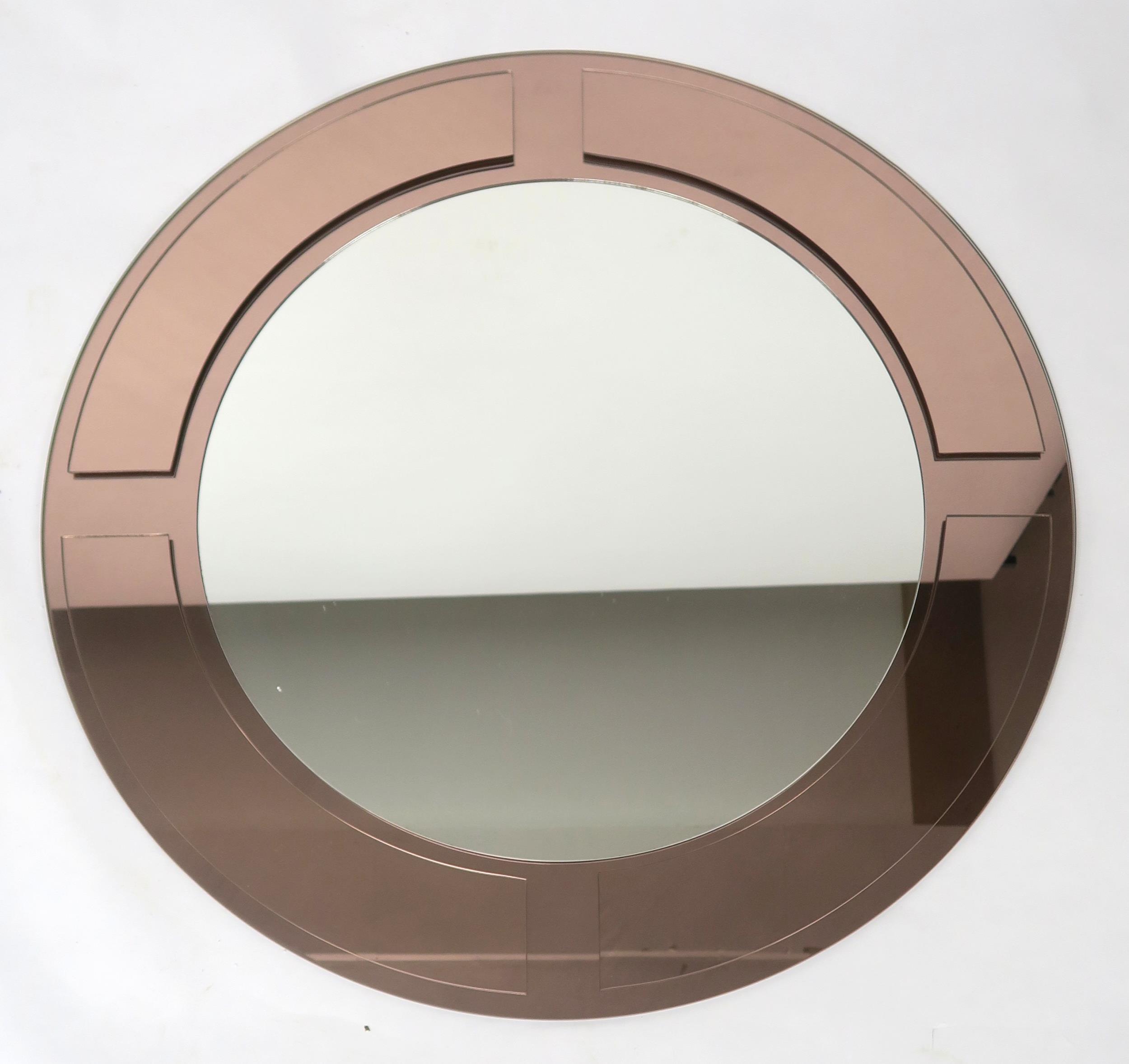 A LOT OF THREE 20TH CENTURY ART DECO STYLE FRAMELESS WALL MIRRORS with central circular mirror - Image 2 of 11