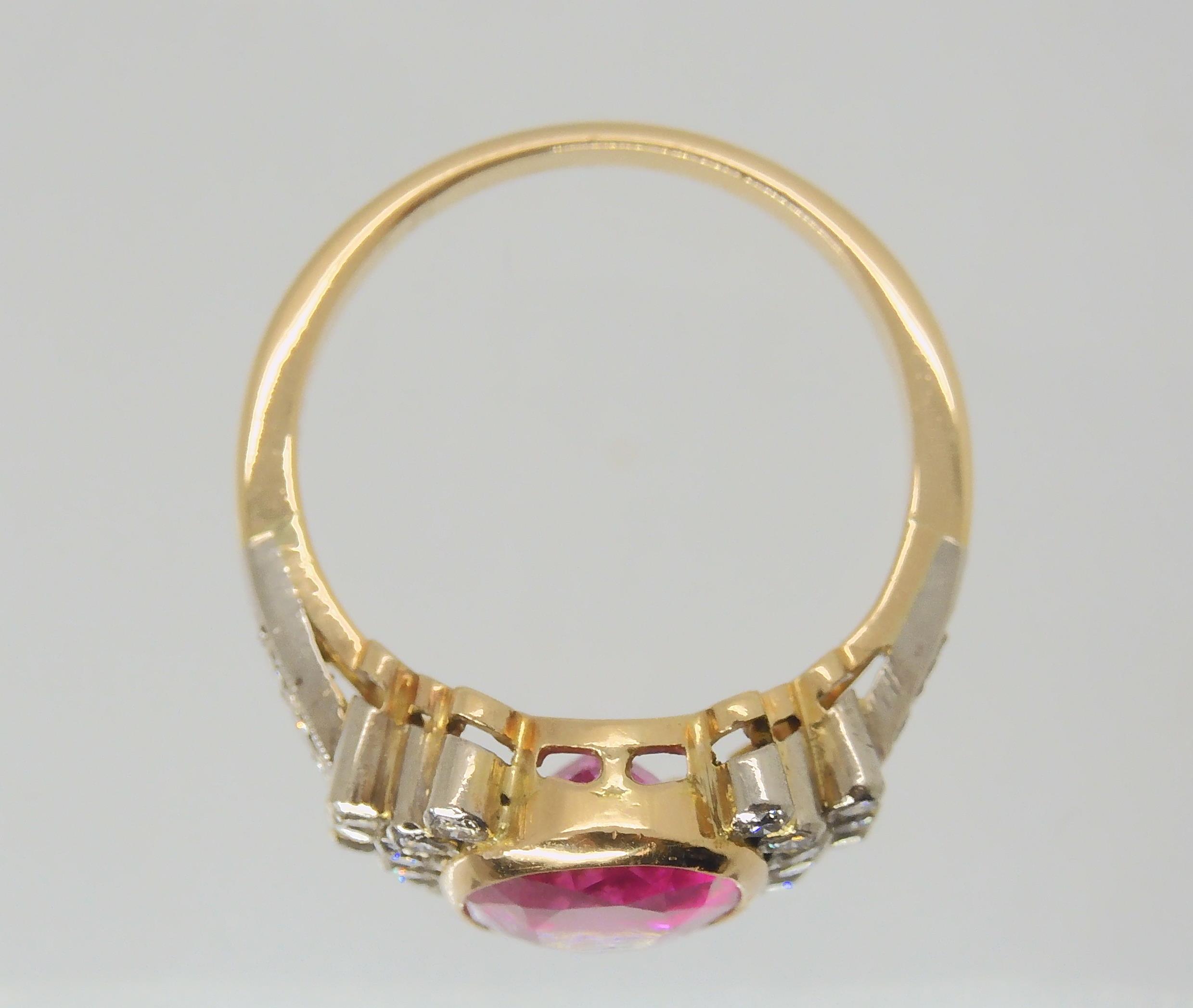 A PINK TOURMALINE AND DIAMOND RING the mount is stamped 750 for 18ct, and set with a 10.8mm x 8. - Image 4 of 10