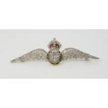 A DIAMOND RAF SWEETHEART BROOCH mounted in yellow and white metal set with eight cut diamonds and