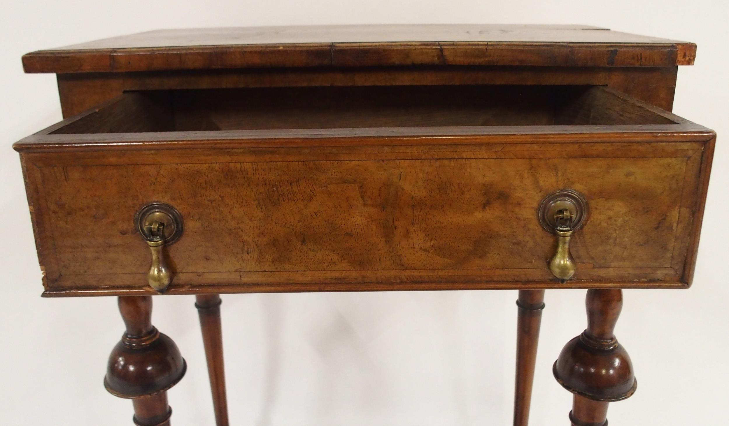A GEORGIAN WALNUT SINGLE DRAWER OCCASIONAL TABLE on turned stretchered supports, 70cm high x 51cm - Image 4 of 16