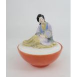 A RARE ROYAL DOULTON JAPANESE LADY POWDER POT AND COVER designed by Harry Tittensor the lid with a
