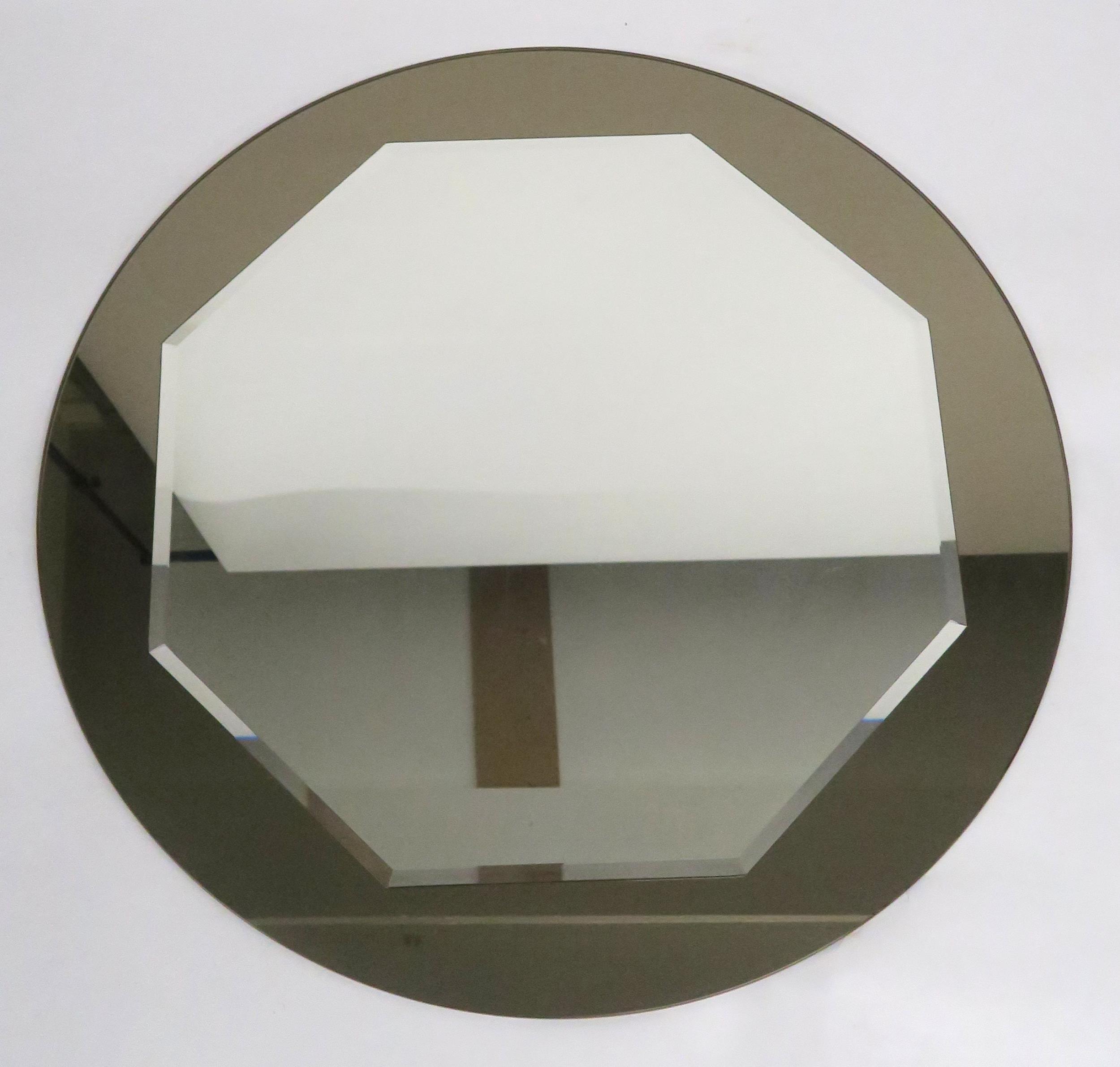 A LOT OF THREE 20TH CENTURY ART DECO STYLE FRAMELESS WALL MIRRORS with central circular mirror - Image 4 of 11