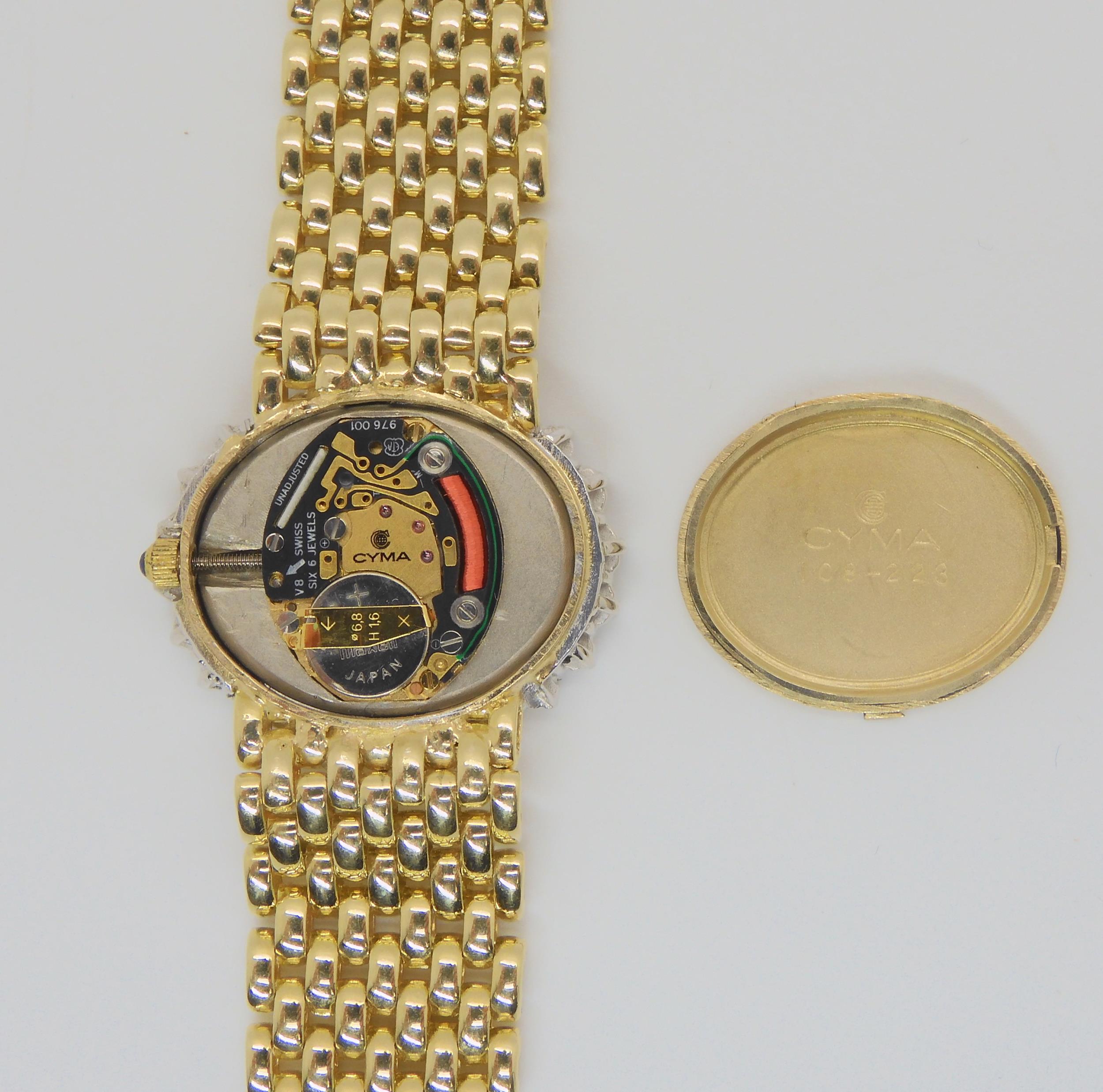 A 14K GOLD DIAMOND SET CYMA LADIES WATCH mother of pearl dial with gold dot numerals, set with - Image 4 of 5