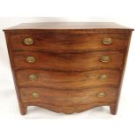 A GEORGIAN MAHOGANY SERPENTINE FRONT CHEST OF FOUR DRAWERS with satinwood inlays to sides and