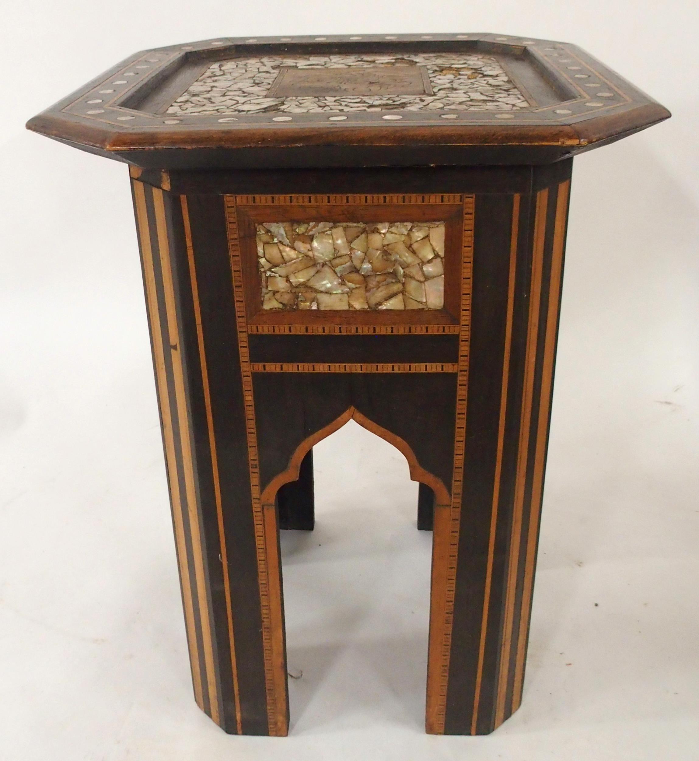 A 19TH CENTURY EBONISED MOORISH OCTAGONAL TOP OCCASIONAL TABLE AND SQUARE TOPPED TABLE both with - Image 7 of 9
